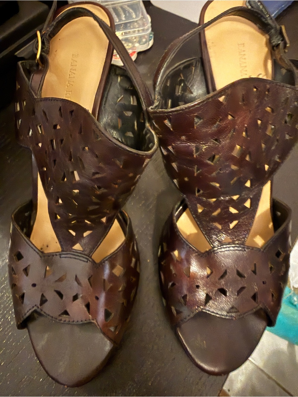 Banana Republic Dark Brown Laser-Cut Leather Heels